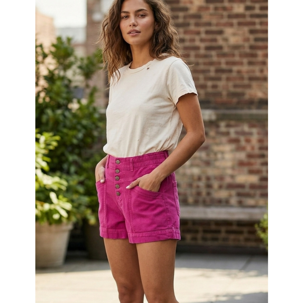 Knox Rose High Rise Button Fly Magenta Pink Denim Shorts Small Boho Y2K Era